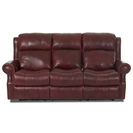 Traditional Power Reclining Sofa with Nailheads and Power Tilt Headrest and Lumbar Support